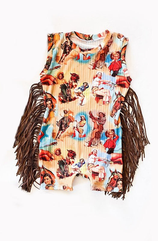 Deadline June 19 sleeveless cowgirl rodeo tassels girls romper