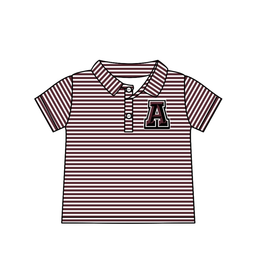 Deadline June 24 A maroon stripe short sleeves kids boys polo team shirt