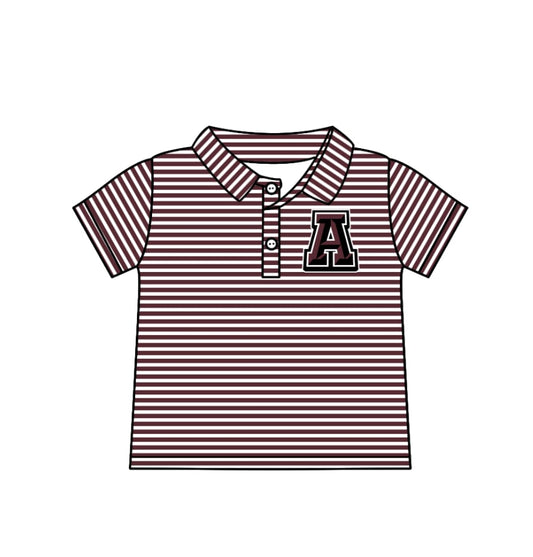 Deadline June 24 A maroon stripe short sleeves kids boys polo team shirt