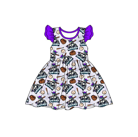 Deadline June 24 2025 purple flutter sleeves baseball girls dress