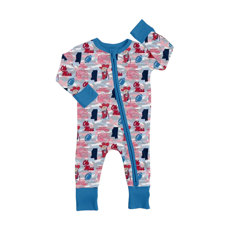 Deadline July 4 2025 blue football baby kids team zipper romper