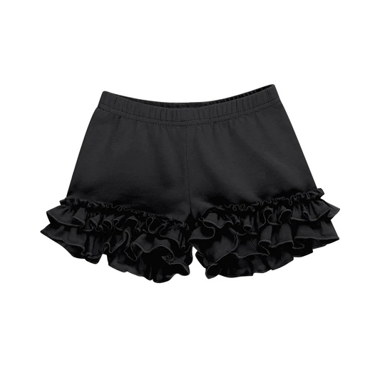 Deadline July 10 2025 black cotton kids girls summer ruffle shorts