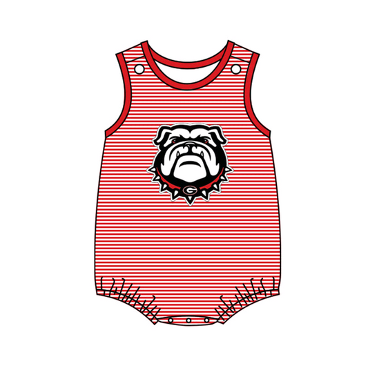 Deadline July 15 2025 red sleeveless stripe dog baby boy team romper