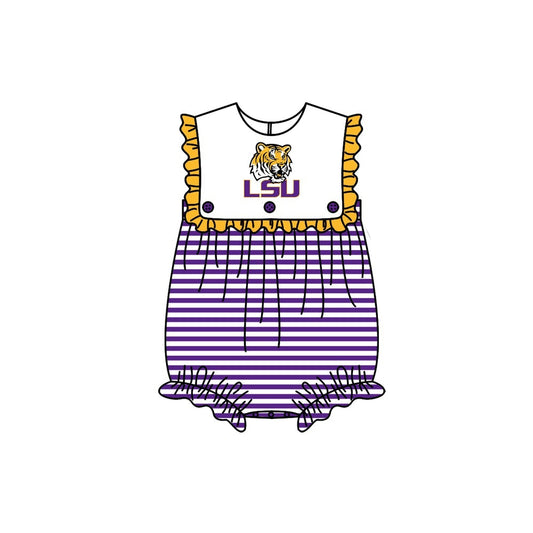Deadline July 22 2025 tiger ruffle stripe baby girls team romper