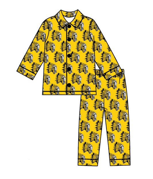 Deadline July 29 2025 yellow feather long sleeves kids team button down pajamas