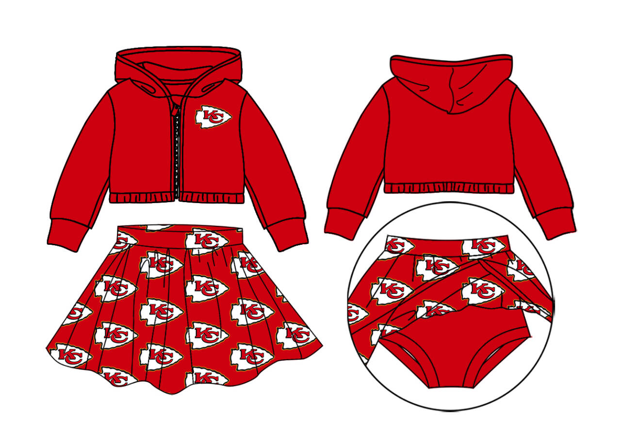 Deadline Aug 5 2025 red K C zipper hooded jacket skirt kids team clothes
