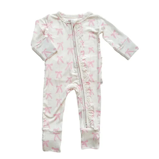 Deadline Aug 8 2025 long sleeves pink bow baby girls zipper romper