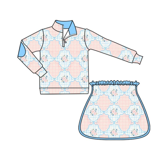 Deadline Aug 8 2025 orange plaid floral bow pullover skirt girls clothes