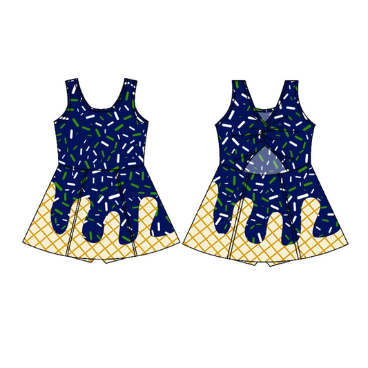 Deadline Aug 24 2025 sleeveless navy green ice cream sprinkle athletic dress