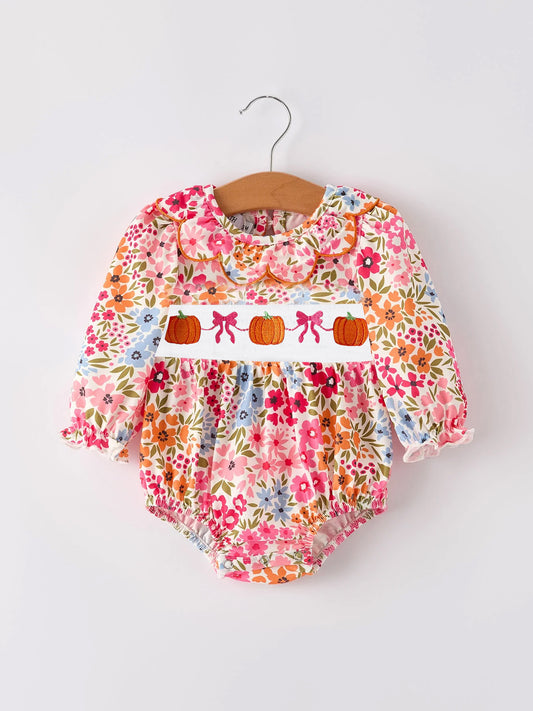 Deadline Aug 24 2025 long sleeves floral pumpkin baby girls romper