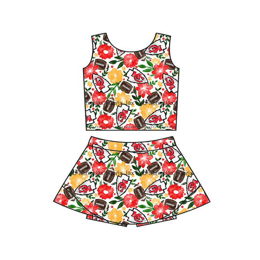 MOQ 5 pcs sleeveless floral K C football kids girls team active outfits