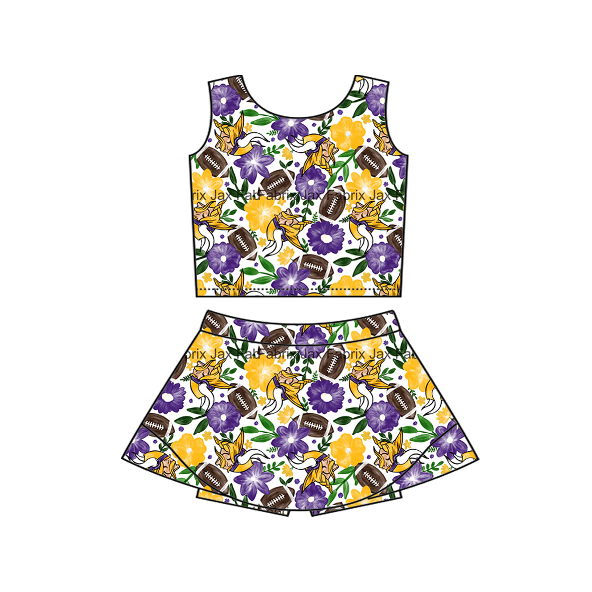 MOQ 5 pcs purple floral football kids girls team active outfits