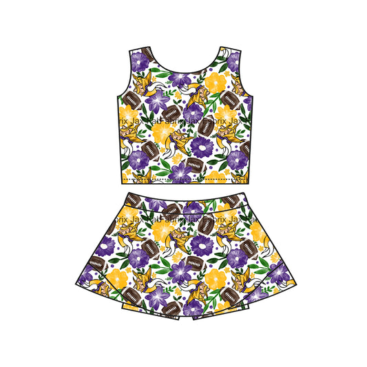 MOQ 5 pcs purple floral football kids girls team active outfits