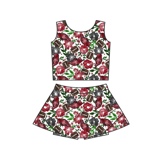 MOQ 5 pcs sleeveless floral hogs football kids girls team active outfits