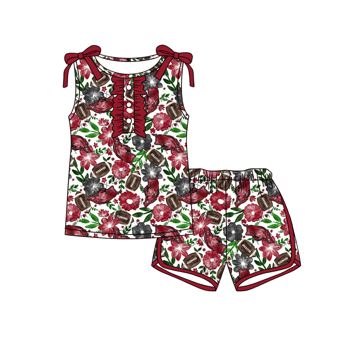 MOQ 5 pcs sleeveless hogs floral top shorts girls team outfits