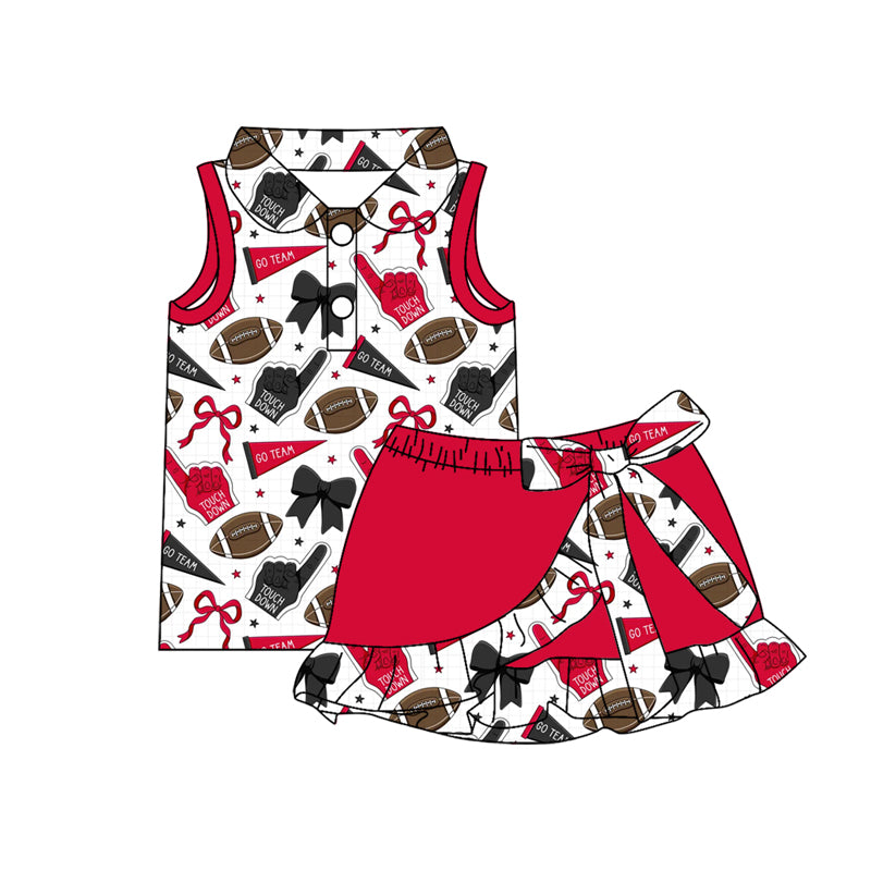 MOQ 5 pcs polo top red bow football top skirt girls team active outfits