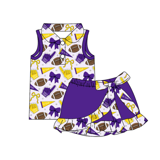 MOQ 5 pcs polo top purple bow football top skirt girls team active outfits