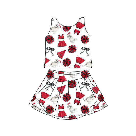 MOQ 5 pcs sleeveless dog bow top skirts girls team active outfits