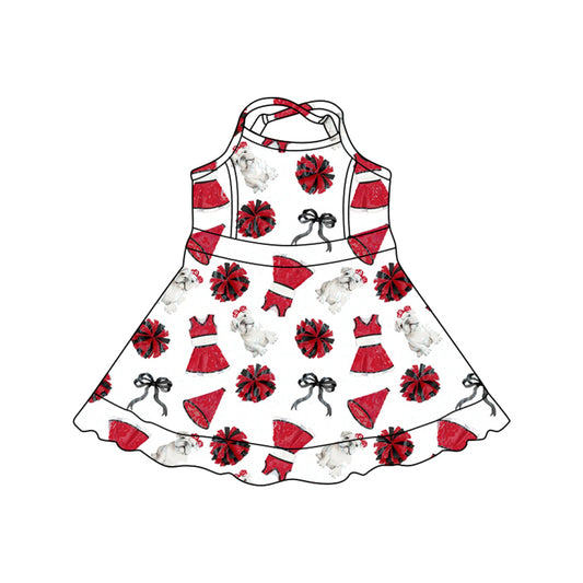 MOQ 5 pcs Straps red dog bow kids girls team athletic dress