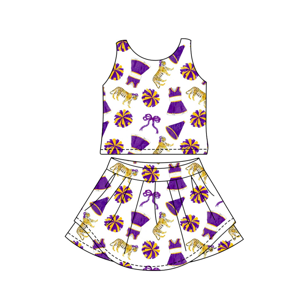 MOQ 5 pcs sleeveless tiger bow top skirts girls team active outfits