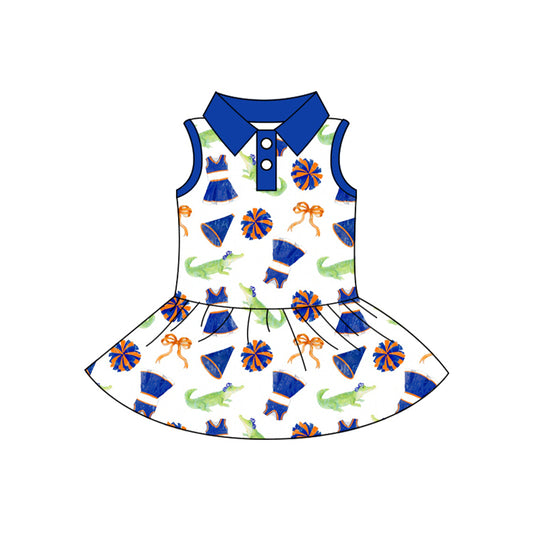 MOQ 5 pcs Sleeveless crocodile bow kids girls team polo athletic dress
