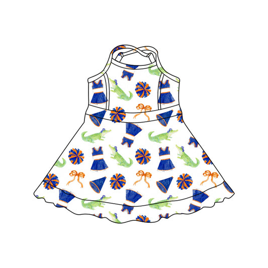 MOQ 5 pcs Straps crocodile bow kids girls team athletic dress