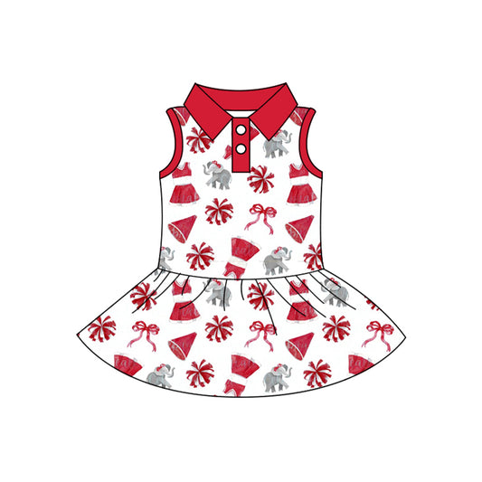MOQ 5 pcs Sleeveless elephant bow kids girls team polo athletic dress
