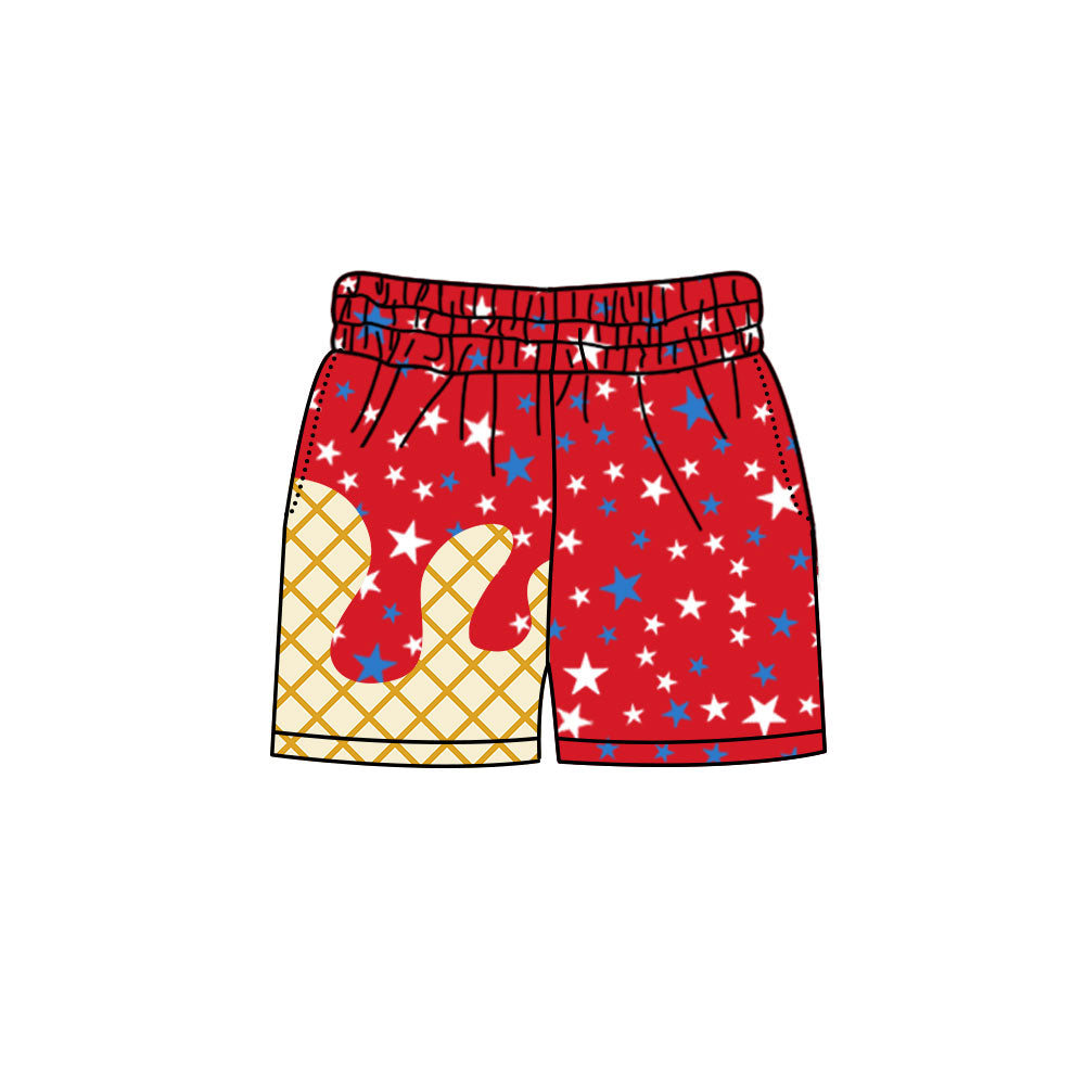 MOQ 5 pcs red stars ice cream boys 4th of july shorts