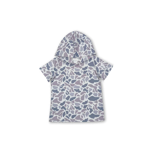MOQ 5 pcs Short sleeves grey camo kids boys summer hoodie