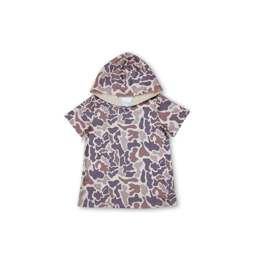 MOQ 5 pcs Short sleeves khaki camo kids boys hoodie