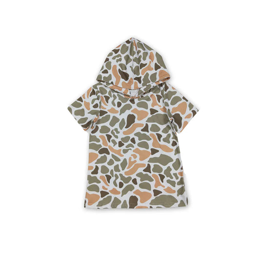 MOQ 5 pcs Short sleeves green yellow camo kids boys summer hoodie
