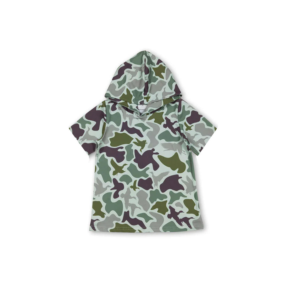MOQ 5 pcs Short sleeves duck green camo kids boys summer hoodie