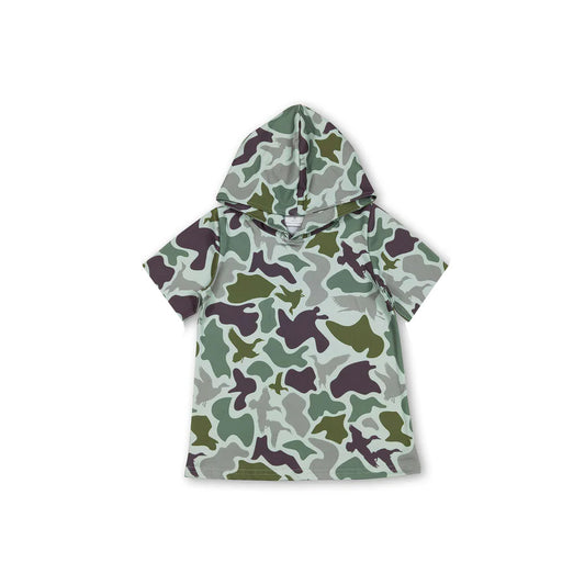 MOQ 5 pcs Short sleeves duck green camo kids boys summer hoodie