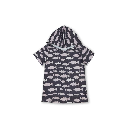 MOQ 5 pcs Short sleeves fish kids boys hoodie