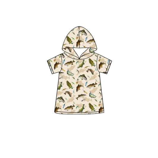 MOQ 5 pcs Short sleeves fish kids boys summer hoodie