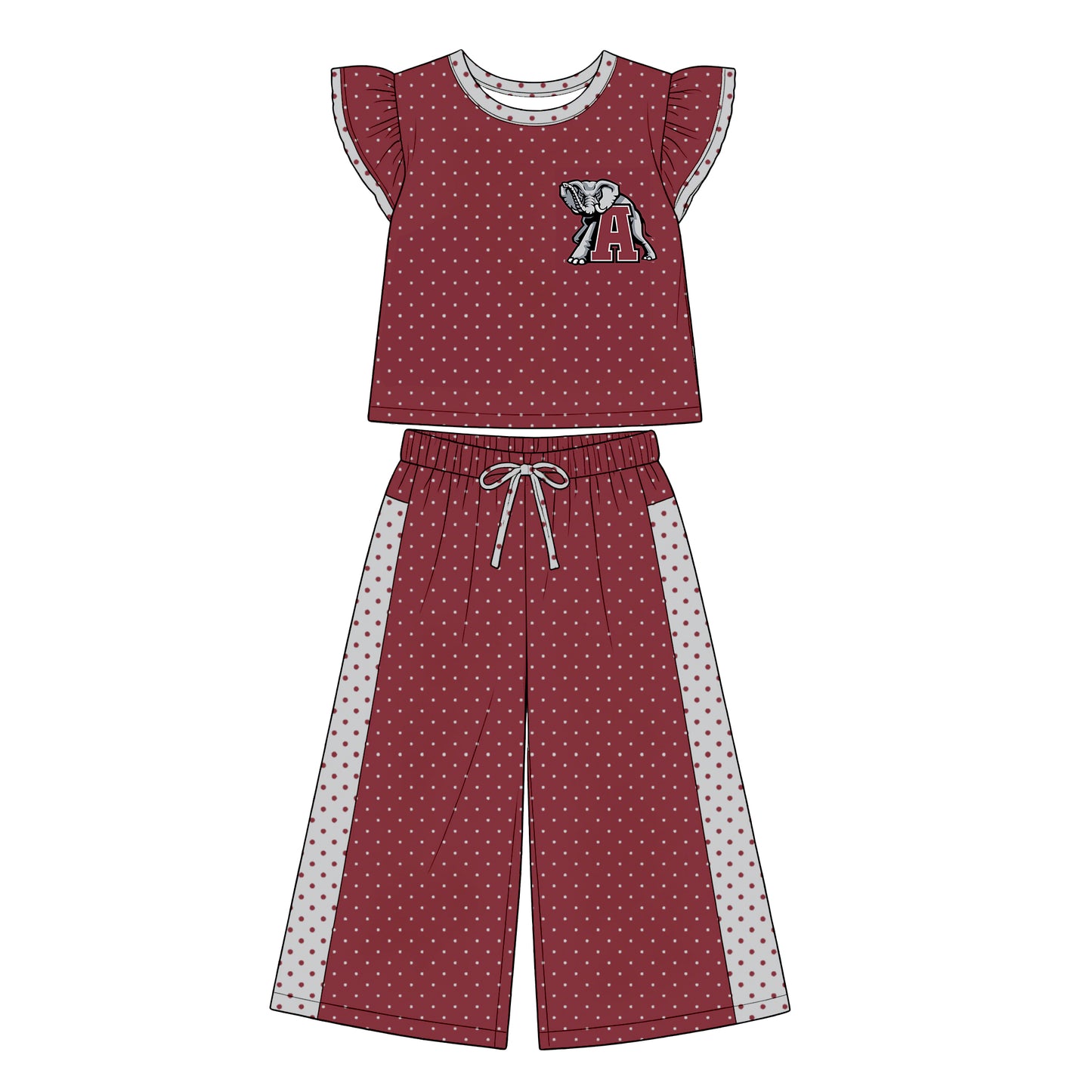 MOQ 5 flutter sleeves elephants A polka dots girls team outfits