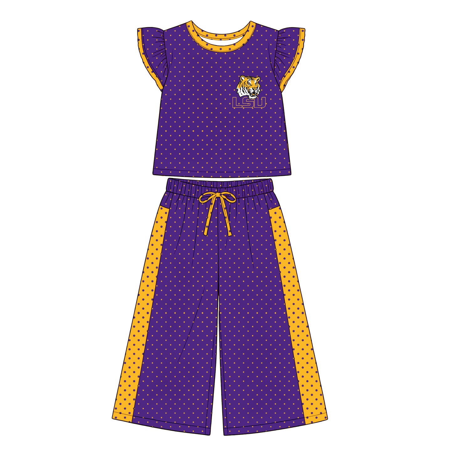 MOQ 5 flutter sleeves tiger polka dots girls team outfits