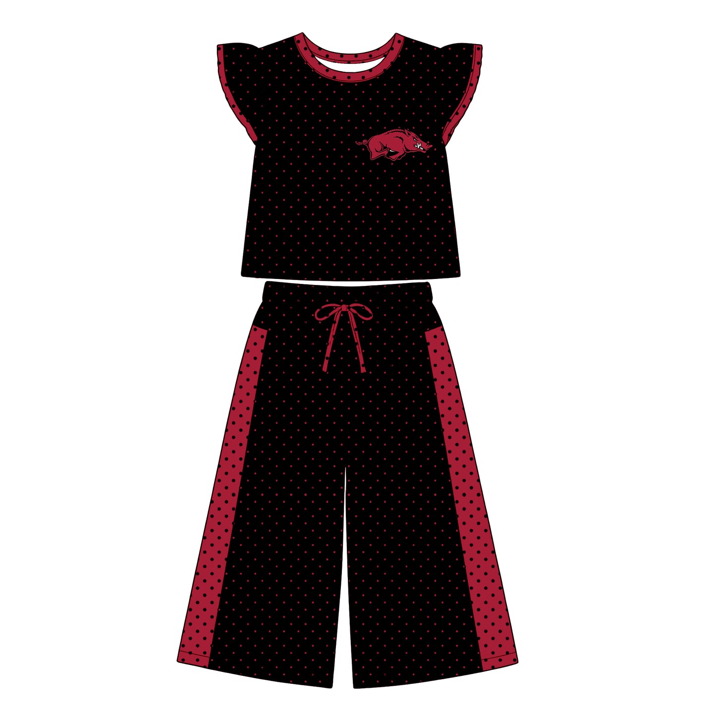 MOQ 5 flutter sleeves hogs polka dots girls team outfits