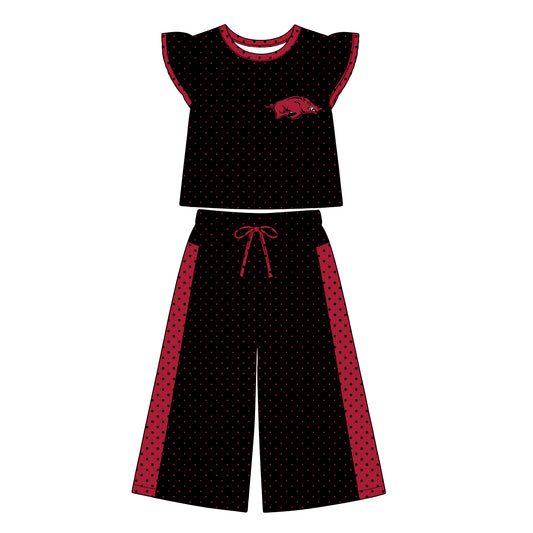 MOQ 5 flutter sleeves hogs polka dots girls team outfits
