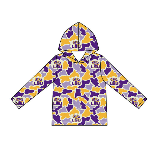 MOQ 5 pcs Long sleeves tiger purple camo kids boys team hoodie