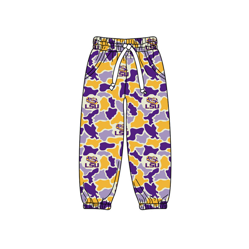 MOQ 5 pcs tiger purple camo kids boys team pants