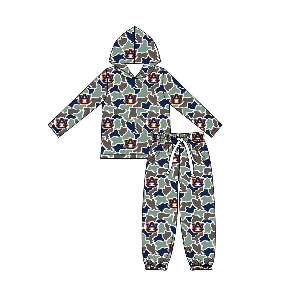 MOQ 5 pcs A U navy camo hoodie pants kids boys team outfits