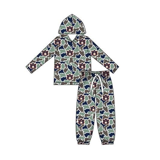 MOQ 5 pcs A U navy camo hoodie pants kids boys team outfits
