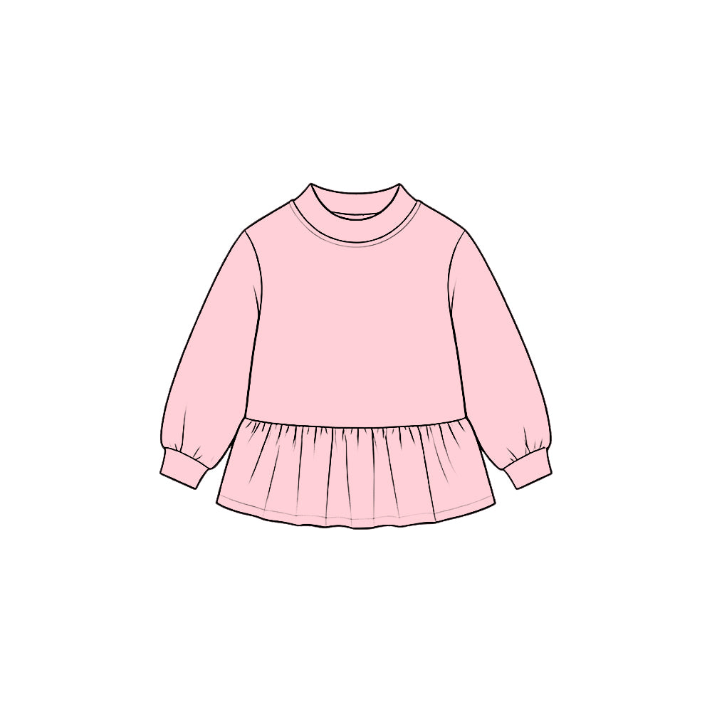 MOQ 5 pcs pink long sleeves kids girls cotton peplum top