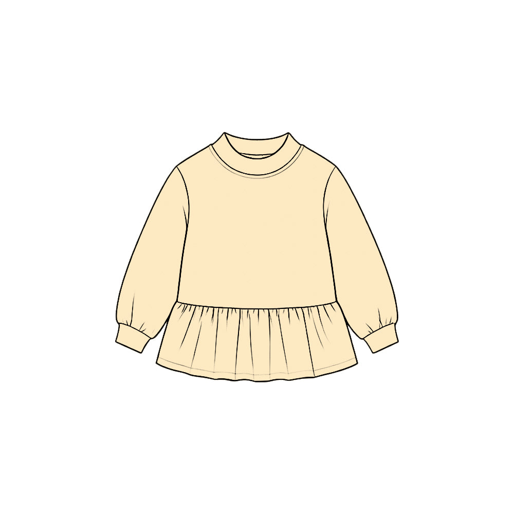 MOQ 5 pcs yellow long sleeves kids girls cotton peplum top