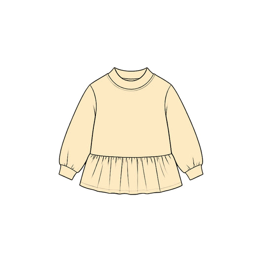 MOQ 5 pcs yellow long sleeves kids girls cotton peplum top