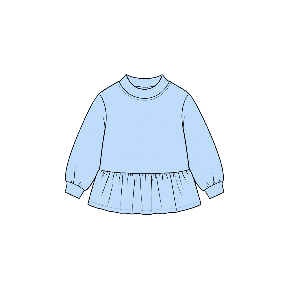 MOQ 5 pcs light blue long sleeves kids girls cotton peplum top