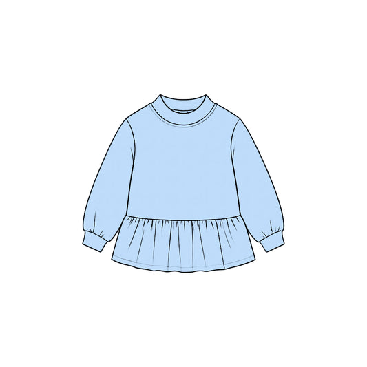MOQ 5 pcs light blue long sleeves kids girls cotton peplum top
