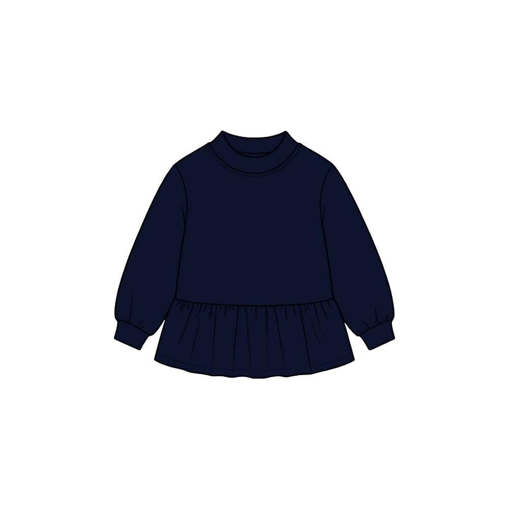 MOQ 5 pcs navy long sleeves kids girls cotton peplum top
