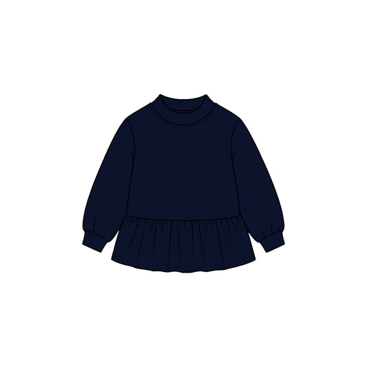 MOQ 5 pcs navy long sleeves kids girls cotton peplum top